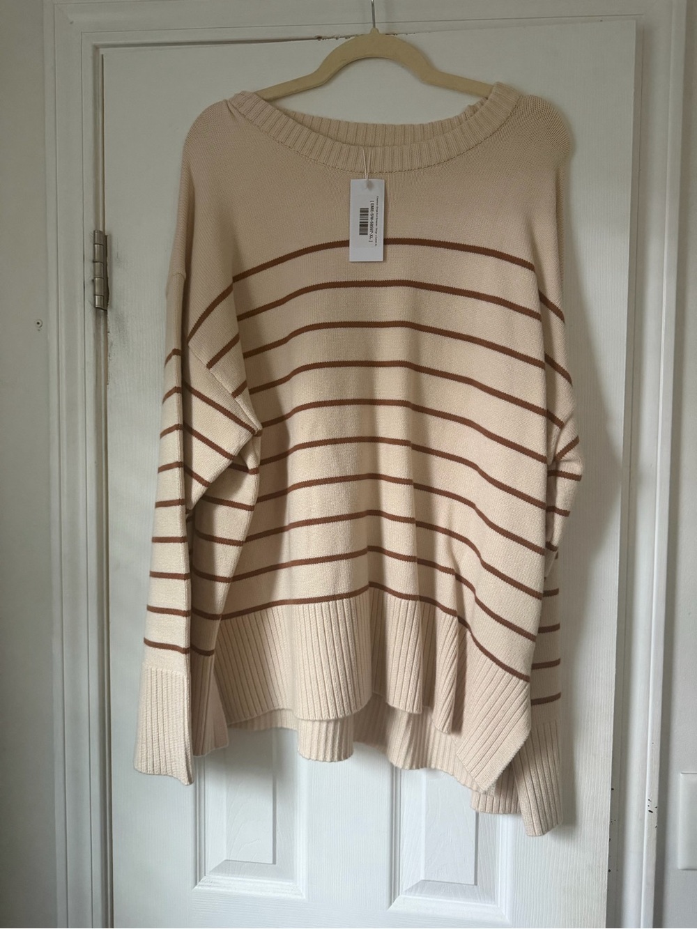 Baltic Born Cream and Brown Striped Crewneck Sweater
